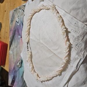 Chunky Island Style  Pink/Cream Tripple Strand Pooka Shell Necklace